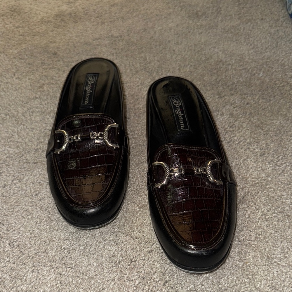 Brighton Black and Brown Slip-On Loafers